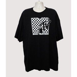 MTV Music Television Logo Tee Shirt 4XL Black White Checkered Short Sleeve 2021